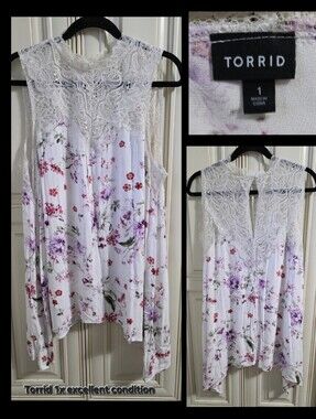 torrid White Floral Lace-Trim Sleeveless Camisole